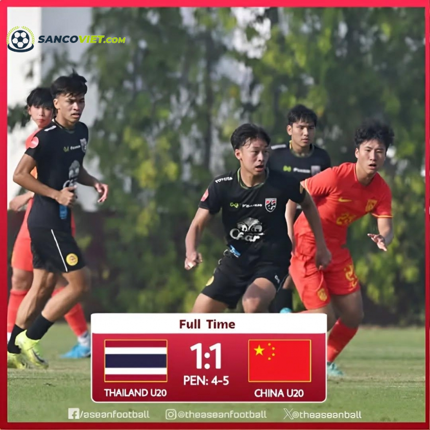 U20 Thái Lan dẫn trước nhưng sau cùng lại thua đau Trung Quốc trên chấm 11m (Ảnh: ASEAN Football)