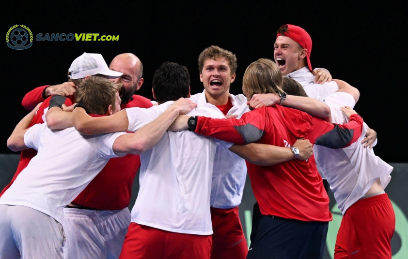 Niềm vui của đội tuyển Davis Cup Đan Mạch (Ảnh: Getty)